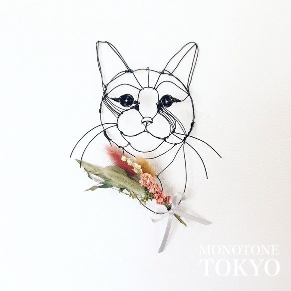 Wire Wall Art Bouque （猫と花）