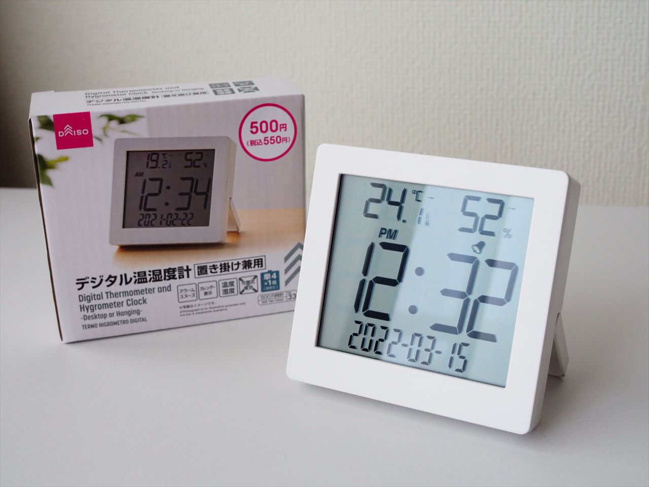 限定モデル デジタル温度計 アラーム時計 卓上湿度計 壁掛け 卓上スタンド兼用 置き掛け両用タイプ 電池付き 日本語取扱説明書付属 