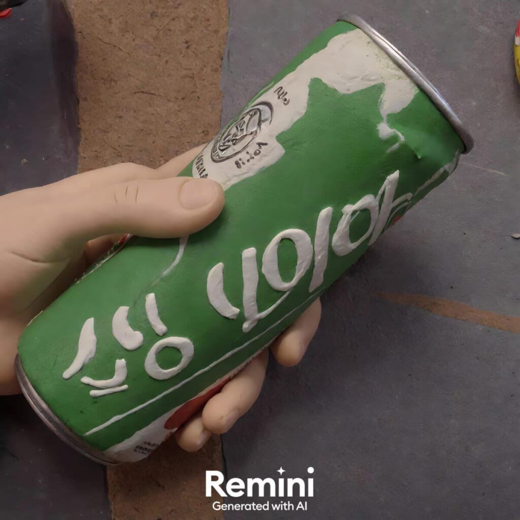 韓国の炭酸飲料「チルソンサイダー」を手に持った様子を「Remini（レミニ）」で粘土加工した写真