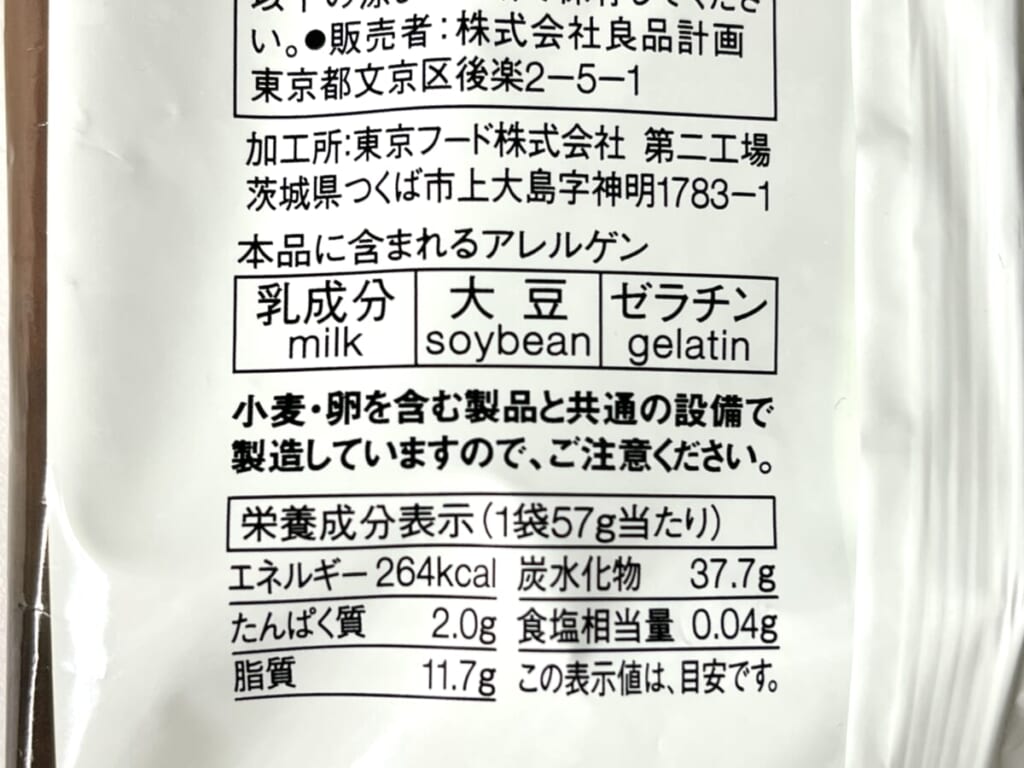 無印良品「チョコがけマシュマロ 抹茶」のカロリー、栄養成分表示一覧