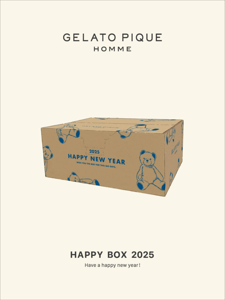 gelato pique（ジェラートピケ）「【MEN'S SIZE】 GELATO PIQUE HOMME HAPPY BOX 2025」のパッケージデザイン