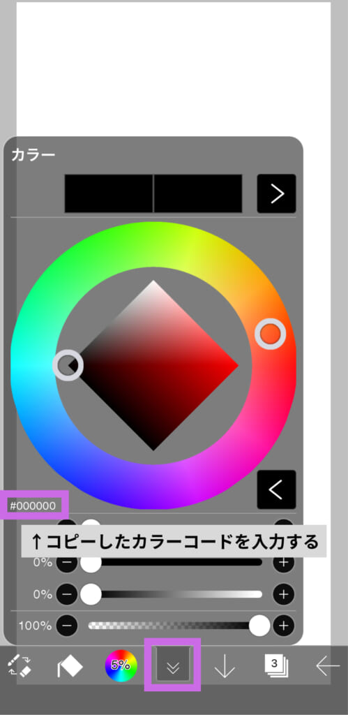 「Birthday color」でコピーしたカラーコードを、ibisPaint（アイビスペイント）に入力する画像