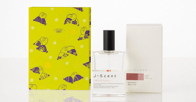 J-Scent　フレグランスコレクション　ツタジュウ / Tsutajuのは事パッケージと香水瓶が並んでいます