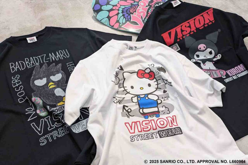 ハローキティ、クロミ、バッドばつ丸とストリートブランド
「VISION STREET WEAR」のコラボTシャツ