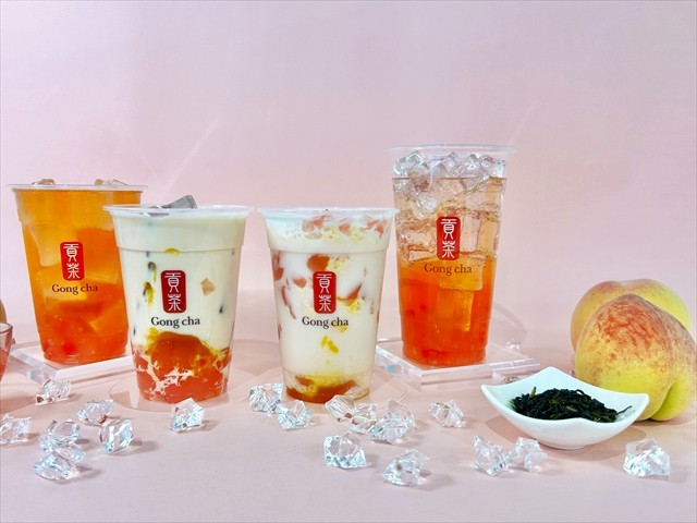 「ドリーミー ピーチ」左からティーエード、ミルクティー、ジェラッティー、スパークリングティー