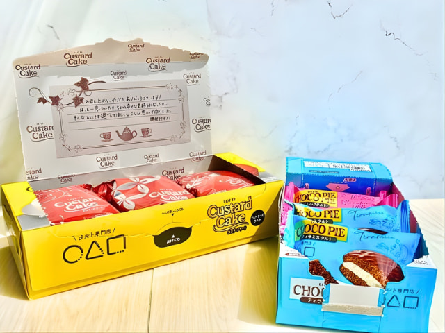 マルサンカクシカクとチョコパイ、カスタードケーキコラボの中身