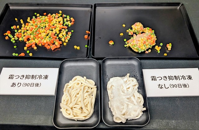 冷凍食品を90日間保存した場合の実験結果