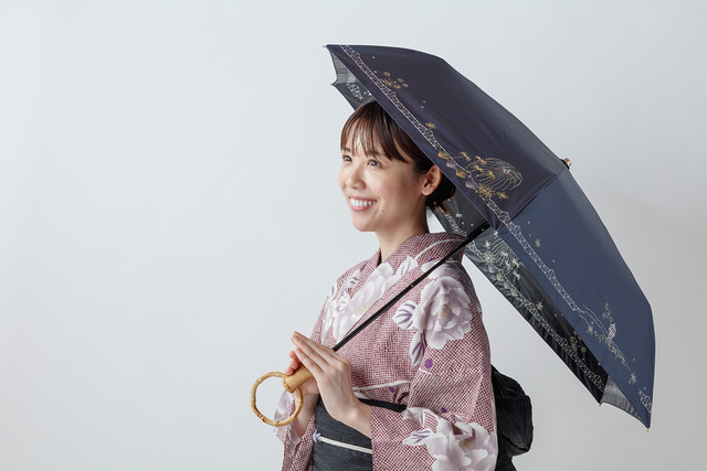 大花火の夜のまち|晴雨兼用日傘 ネイビー