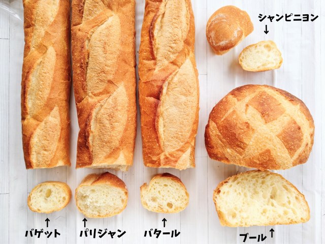 ベーカリー「DONQ」フランスパン5種類（断面）
