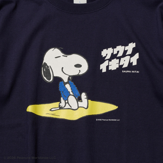 PWANUTS×サウナイキタイ Tシャツ ネイビー 柄アップ